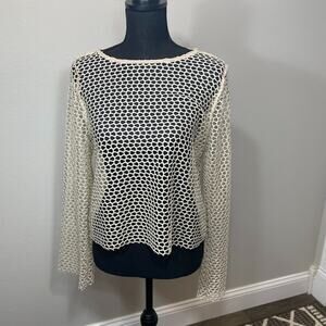Gilded Intent Mesh Fishnet Open Weave Overlay Sweater M Neutral Crochet Y2K